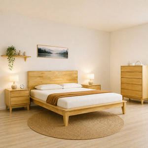 Juego de Dormitorio de Madera Sólida Hecho en Vietnam con 4 Unidades, Juegos de Dormitorio Modernos y Minimalistas de Madera, OEM/ODM para Mayoristas - Product Image 1