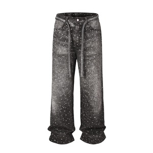 Pantalones Vaqueros de Cintura Alta y Pierna Ancha para Mujer Talla Grande, Diseño de Puntos, Corte Holgado, Largos, Casuales, de Otoño, con Bolsillos - Product Image 5