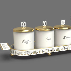 Juego de Recipientes de Aluminio Ecológicos de Lujo para Café, Té y Azúcar, con Bandeja, Acabado Dorado, Frascos para Servir, Vajilla Decorativa para la Mesa - Product Image 1