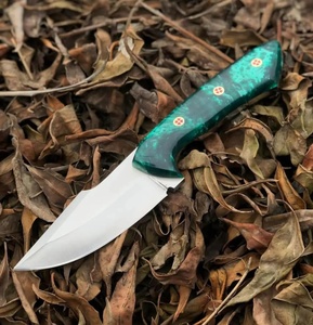 Couteau de camping à lame fixe Drop Point, lame en acier inoxydable, manche en résine verte, couteau de survie plein fil à lame intégrée pour l'extérieur - Product Image 1