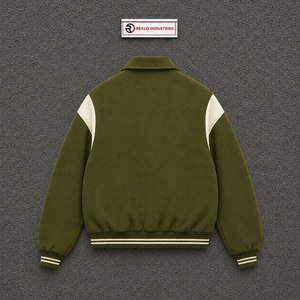 PREMIUME OLIVE GREEN AND CREAM VARSITY <b>JACKET</b> <b>FOR</b> <b>MEN</b> CLASSIC BOMBER <b>BASEBALL</b> STYLE PREMIUM ZIP FRONT CASUAL STREETWEAR URBAN FA - Product Image 6