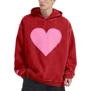 2025 2025 hommes XXS surdimensionné polaire à capuche avec coeur Patch lourd Vintage sweat solide motif Couples à capuche - Product Image 6