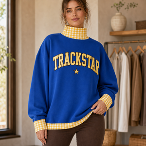 เสื้อสเวตเชิ้ตคอเต่าทรงโอเวอร์ไซส์สำหรับผู้หญิง รุ่น TS-MN-052 ซีรีส์ Supplier พร้อมโลโก้ Trackstar ผ้าฟลีซหนานุ่ม รับสั่งพิมพ์ลายตามแบบ ขายส่ง - Product Image 4