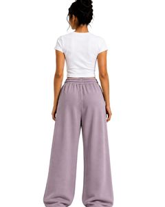 Dusty Mauve <b>Women</b> Wide Leg Sweatpants High Waist Loose Fit Casual Streetwear Lounge <b>Fleece</b> <b>Trousers</b> With Drawstring Pockets - Product Image 2