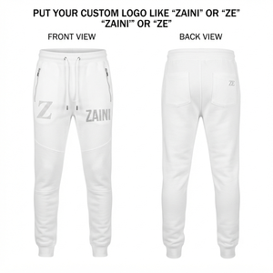 Mens Jogger Pant 320 GSM Premium Cotton Polyester Fleece Fabric White <b>Knee</b> Panel Design Custom Rhinestone Logo OEM - Product Image 1