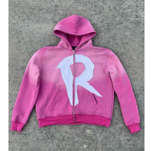 Custom Boxy Oversized <b>Drop</b> Shoulder Distressed Embroidery Acid Wash Stonewashed Zipper Hoodie Vintage Women Rhinestone Badge - Product Image 5