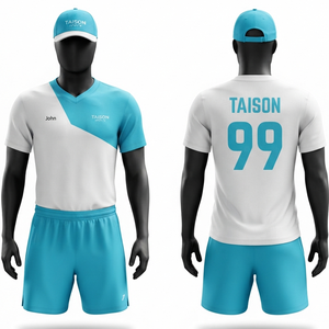 Tenue de squash pour hommes en polyester interlock 160 GSM, anti-humidité, avec panneau blanc et bleu sarcelle, logo personnalisé, ensemble pour équipe sportive, vêtements de sport - Product Image 1