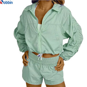 Ensemble coupe-vent en nylon avec fermeture éclair intégrale, survêtement personnalisé pour femmes, short et veste courte zippée pour filles - Product Image 6