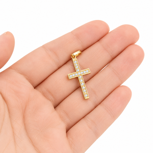 Pendentifs et breloques en or massif 10K, mini croix angulaire personnalisée, sertie de diamants naturels, pour la communion chrétienne, bijoux fins, tendance et très demandés - Product Image 6