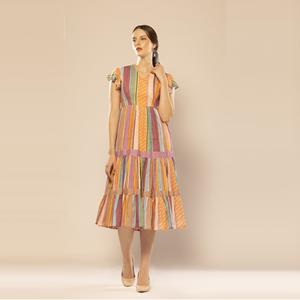 Vestido de Playa a Rayas Multicolor de la Mejor Calidad, Estilo Boho para Vacaciones, Disponible a Precio de Mayoreo - Product Image 1