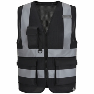 Gilet de travail sans manches haute visibilité réfléchissant pour homme avec plusieurs poches, en polyester respirant, col en V, fermeture éclair - Product Image 4