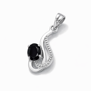 Pendentif ovale en onyx noir plaqué rhodium en argent sterling, fait main, minimaliste, cadeau tendance pour elle, Rhaya Jewels - Product Image 1
