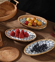 Panier de rangement et plateau de service en rotin tressé, couleur personnalisée, finition laquée, qualité commerciale, qualité alimentaire, pour fruits secs
