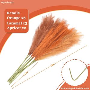 8 Pezzi Grandi Steli di Erba della Pampa Artificiale, 35 cm, Soffici, Colori Autunnali, Decorazione in Erba Finta, Fiori Alti, Colore Arancione, 100% Finto - Product Image 2