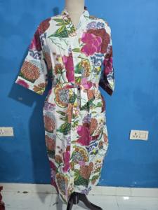 ชุดกิโมโนผ้าฝ้ายทำมือสำหรับผู้หญิง ชุดเดรสยาวลายดอกไม้สำหรับฤดูร้อน ชุดลำลองใส่ชายหาด ชุดนอนสำหรับฤดูใบไม้ผลิและฤดูใบไม้ร่วง - Product Image 5