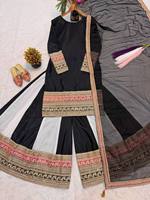 Robe Sharara indienne pakistanaise, broderie multicolores, tissu en crêpe de soie, matériaux recyclés - Robe traditionnelle de mariage pour femmes
