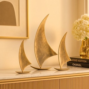 Aluminum Modern Sailboat Sculpture Set 3Pcs Abstract Artistic <b>Figures</b> Tabletop Decor Handmade Living Room Baptism - Product Image 1