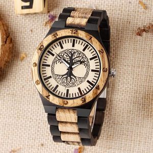 Montre-bracelet de luxe en bois naturel et quartz pour homme, boîtier et bracelet de 20 mm de largeur, affichage à aiguilles, design Art Déco, style antique fait main - Product Image 1