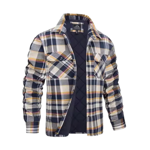 Veste matelassée vintage en flanelle pour homme, chemise longue à carreaux avec toile pour l'automne, traitement teinté - Product Image 1