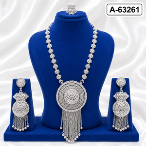Conjunto de Joyería Étnica de Moda con Baño de Oro de 24K y Circonitas, Collar y Pendientes con Borlas para Mujer, Modelo A-63261 - Product Image 1