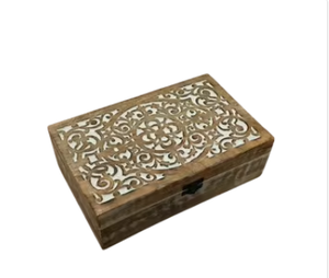 Boîte à bijoux en bois sculptée à la main avec incrustations florales en filigrane, boîte à souvenirs décorative de luxe pour la maison et le bureau modernes - Product Image 5