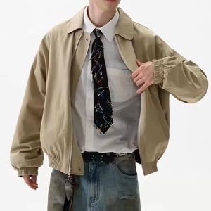 Blouson bomber kaki pour homme, col rabattu, fermeture éclair, couleur unie, manches classiques, vêtement décontracté pour l'automne - Product Image 4