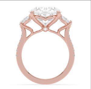 Anillo de compromiso de tres piedras con diamante cultivado en laboratorio de corte ovalado de 11.35 CTW y laterales de media luna en oro rosa de 10K - Product Image 2