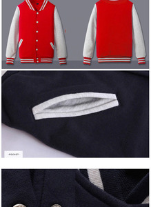 เสื้อแจ็คเก็ตวาร์ซิตี้แบบยูนิเซ็กซ์ สีแดงขาว ตัดต่อสี  ถักจากโพลีเอสเตอร์และผ้าฝ้าย สวมใส่สบายในฤดูใบไม้ร่วง ทรงปกติ คอปกพับ ติดกระดุมแถวเดียว - Product Image 3