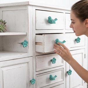 Poignées de meuble en fonte en forme d'oiseau, style rustique vieilli aqua, installation facile, pour cuisine, commode, armoire - Product Image 4