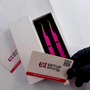 แหนบต่อขนตา GETUP BROSONS IMPEX 45 สีชมพูร้อน ปลายสีทอง สแตนเลสสตีล ป้องกันไฟฟ้าสถิตย์ จับถนัดมือ ปลายเรียบ 10 มม. - Product Image 3