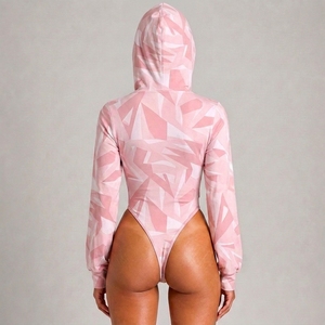 Body de una pieza con capucha y manga larga para mujer, ajustado, informal, estilo urbano, mono de moda. - Product Image 2