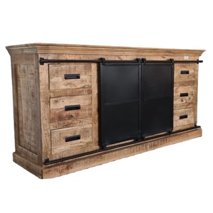 6 tiroir Long Salon Armoire Finition Naturelle Meubles De Rangement Armoires Avec 2 Portes Coulissantes Manguier Massif Armoires de Cuisine - Product Image 3