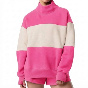 Sweat-shirt à col roulé oversize pour femme en molleton 100 % coton, à blocs de couleur, à manches longues, coupe ample, style streetwear décontracté - Product Image 4