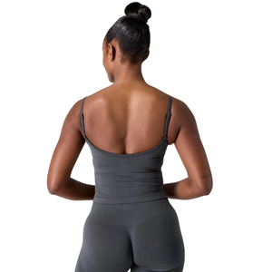 Womens Seamless Support Tank Graphite <b>Built</b> <b>In</b> <b>Bra</b> Low Impact Stretch Fit Yoga Gym Training Activewear <b>Top</b> - Product Image 3