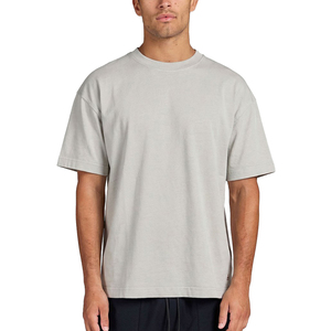 Camiseta de Algodón Gris Claro para Hombre, Manga Corta, Cuello Redondo, Estilo Casual, Color Sólido, Corte Regular, Tejido Liso Teñido - Product Image 1