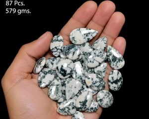 Cabujón de Ágata Natural Pulido Liso con Patrón Dendrítico Blanco y Verde para Joyería - Product Image 2