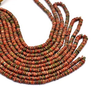 Natural Unakite Smooth Heishi Tyre Shape Loose <b>Beads</b> 4 To 5MM <b>Red</b> Unakite Gemstone <b>Beads</b> For Jewelry Making By Indian Wholesaler - Product Image 1