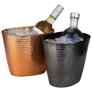 Ensemble de 2 refroidisseurs à vin en métal noir et cuivre finition martelée, seau à glace pour champagne, pour bar et fêtes, refroidisseurs à bière - Product Image 1