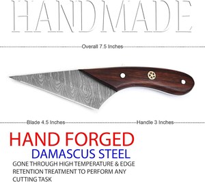 Couteau Kiridashi en acier Damas forgé à la main, manche en bois de rose, lame pleine longueur, couteau EDC avec étui en cuir, couteaux faits main sur mesure - Product Image 2