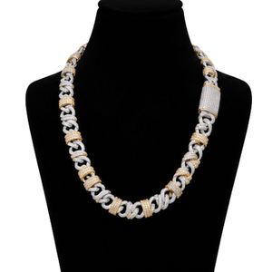 Premium Cuban link <b>necklace</b> pavé set lab grown diamonds two tone gold finish secure box clasp bold hip hop fashion timeless - Product Image 1