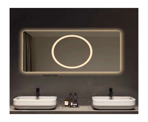 Miroir de maquillage LED horizontal moderne Daystar Trade, miroir rectangulaire éclairé intégré avec rétroéclairage ambiant - Product Image 1