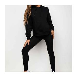 Ensemble de survêtement pour femme en molleton épais de coton avec sweat à capuche zippé et pantalon, personnalisable avec logo, pour le jogging - Product Image 4