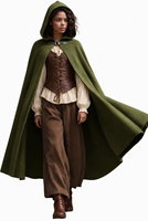 Mittelalterlicher Kapuzenumhang-Set Renaissance Mädchen Cosplay Kostüm Steampunk Schnürkorsett Vintage Outfit Gotisches Bühnenauftritts-Outfit
