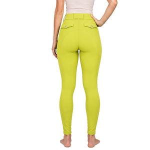 Leggings de equitación para mujer, color verde lima, cintura alta, pantalones de equitación elásticos con agarre de silicona y diseño de bolsillo - Product Image 2