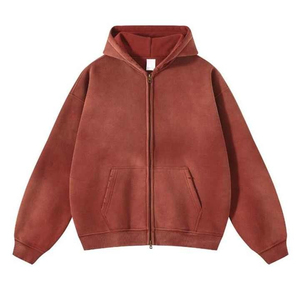 Sweat à capuche homme en coton épais, broderie vieillie, effet délavé à l'acide, style vintage - Product Image 1