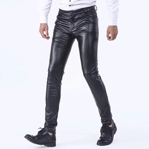 Pantalon chino en similicuir pour homme, coupe slim, léger, imperméable, respirant, taille mi-haute, fermeture boutonnée, coupe droite, streetwear - Product Image 4