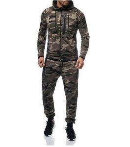 Survêtement camouflage pour homme, manches longues, capuche, fermeture éclair, poches latérales, coupe régulière, style sportif automne, 100 % polyester - Product Image 4