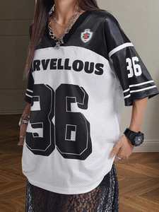 Fabricante de Ropa Personalizada, Jersey de Fútbol Americano Blanco y Negro, Estilo Urbano, para Mujer, Talla Grande, Cuello en V, Malla, con Número Gráfico - Product Image 2