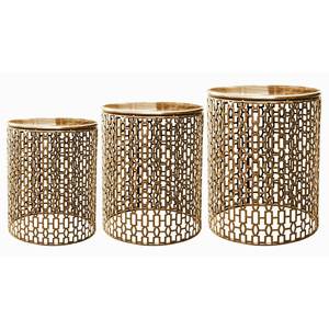 Industrial Style Black Metal Nesting <b>Coffee</b> <b>Table</b> Set with Wooden Top for Living Room and Office Use - Product Image 3