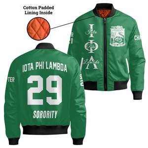 Chaqueta Universitaria Personalizada para Mujer Iota Phi Lambda, Color Verde Esmeralda, Escudo con Letras Griegas en la Parte Delantera y Trasera, Número del Año, Chaqueta Bomber con Cierre - Product Image 4